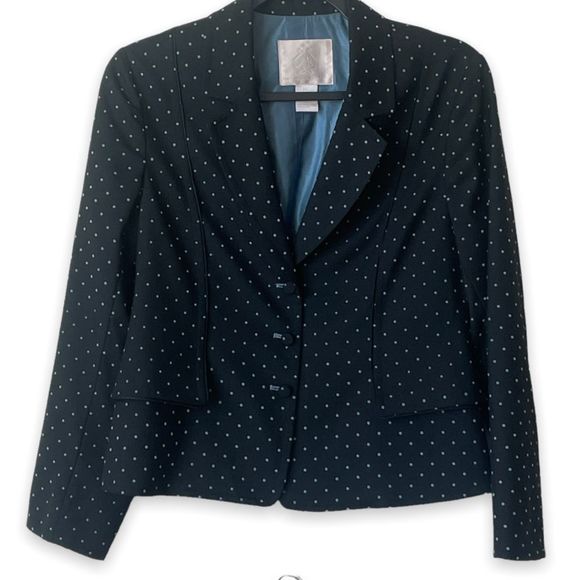Rebecca Taylor Polka Dot Black & Blue Wool Blend Blazer Jacket size 8rebe - Picture 1 of 7